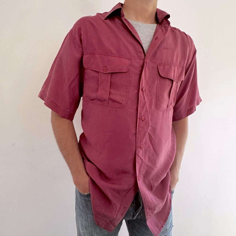 Vintage Tip Top Tailors 100% Silk Pink Safari Shirt - S